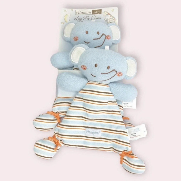 NWT Vitamins Baby lovey security blanket blue elephant set of two 2012 rare - Picture 1 of 10